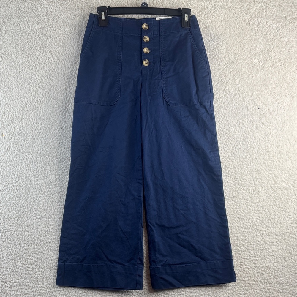 NWT INC Womens Navy Button Fly High Rise Crop Wide Leg Culottes Pants Size 0